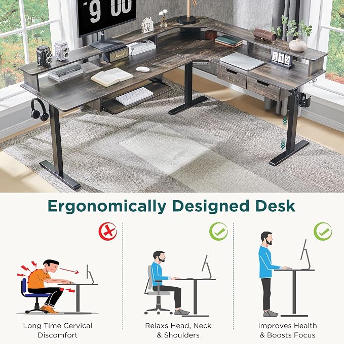 RedLemon 75X60 Inches L Shaped Electric Standing Desk, Height Adjustable Corner - Image 4