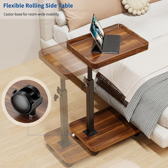 C Table End Table Adjustable Height, 360°Swivel TV Tray Table - Image 4