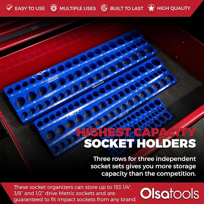 Olsa Tools 3-Row Magnetic Socket Organizer - Image 2
