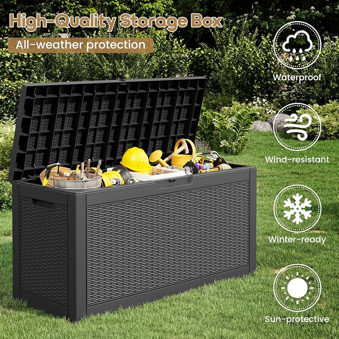 Outdoor Storage Box, 72 Gallon Resin Deck Boxes Outdoor Waterproof - Image 3