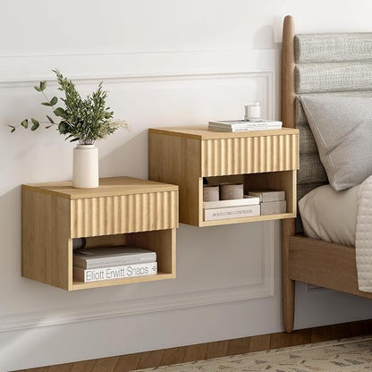 EYYTHUNG Small Floating Nightstand Set of 2, Modern Fluted Night Stand by EYYTHUNG