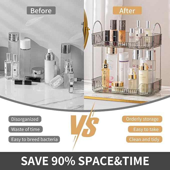 2 Tier Bathroom Organizer Countertop Makeup Perfume Tray Skincare Organizer - Image 4