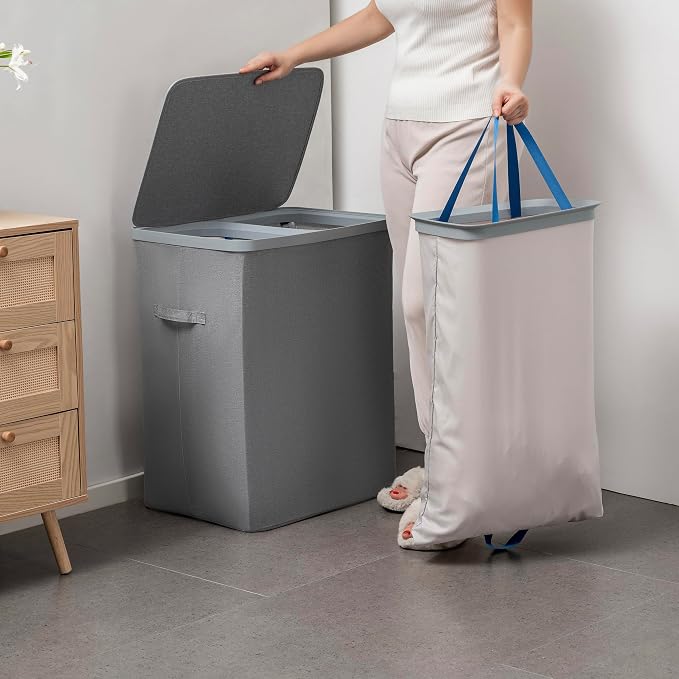 Laundry Hamper with lid, 100L Large Capacity Foldable Laundry Basket with Dual - Image 2
