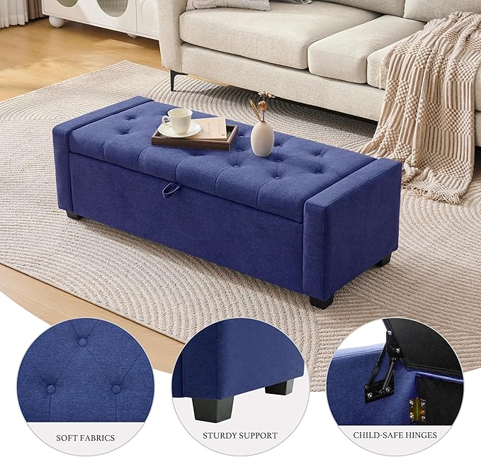 Huatean Home 48" Ottoman with Storage, Storage Ottoman Bench with Safety Hinge - Image 3