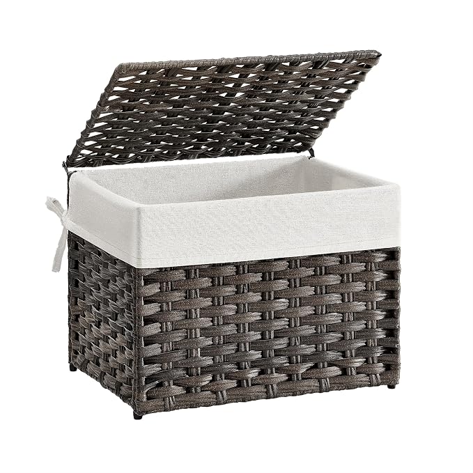 SONGMICS Storage Basket with Lid, 9.2 Gallon Storage Bin, Woven Blanket Storage by SONGMICSbySONGMICSHOME