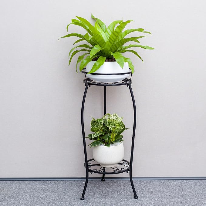 FaithLand Plant Stand, Metal Planter Holder Indoor Outdoor, 2 Tier Round Potted - Image 3