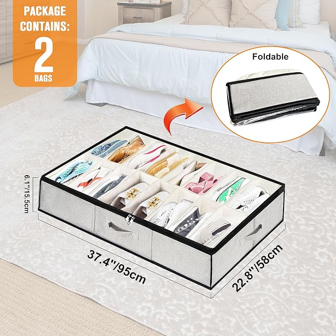 homyfort Shoe Storage Organizer Under Bed, 2 Pack Fits 32 Pairs, Extra Large - Image 4
