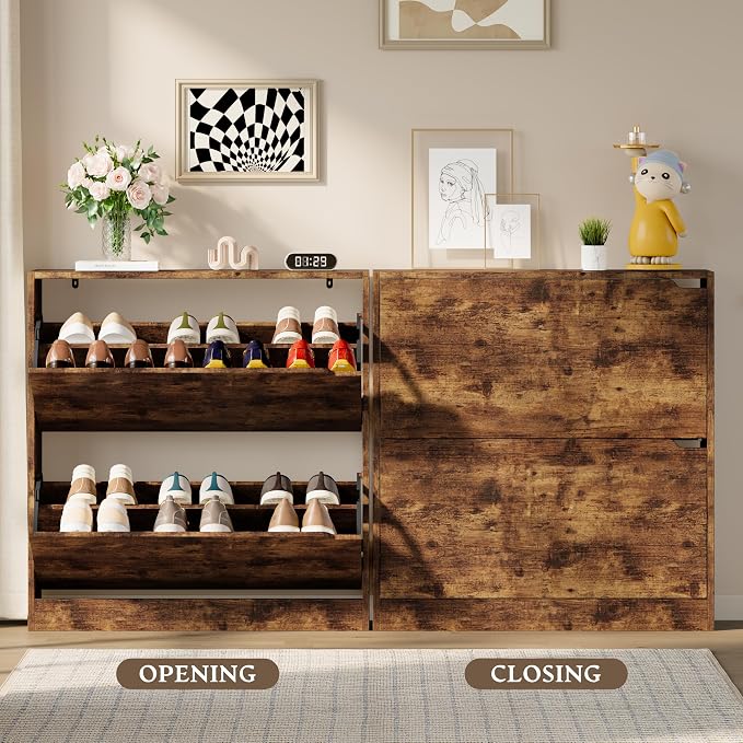 BORNOON Shoe Cabinet with 2 Flip Drawers, Slim Narrow Shoe Storage Cabinet - Image 5