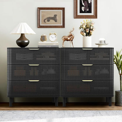 ORRD 3 Drawer Dresser Set of 2, Modern Iron Rattan Cabinet Dresser - Image 8