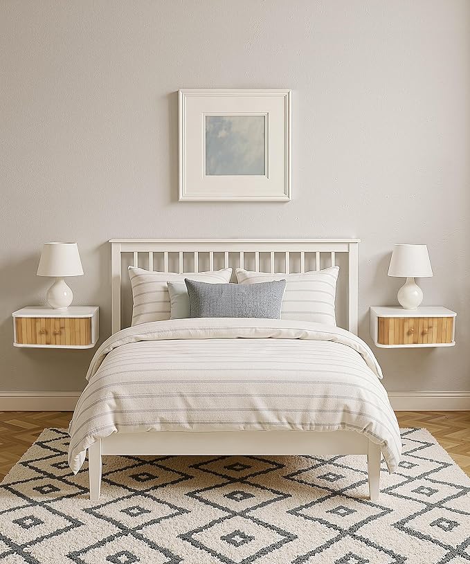 SUMGAR Floating Nightstand White Bedside Table Wall Mounted - Image 7