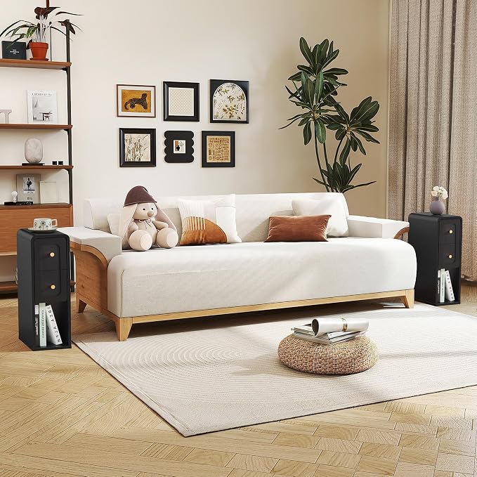 Narrow Nightstand with 2 Drawers, Small Bedside Tables, Mid-Century Modern Slim - Image 7