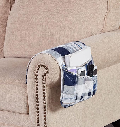 Brilliant Sunshine Multi Blue Plaids and Stripes Patchwork Sofa Armrest 5 - Image 8