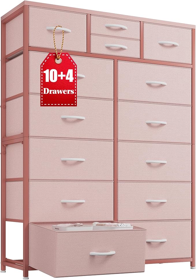 EnHomee 52.2" H Pink Dresser for Bedroom, Vertical Storage Tower, Anti-Tip | by EnHomee