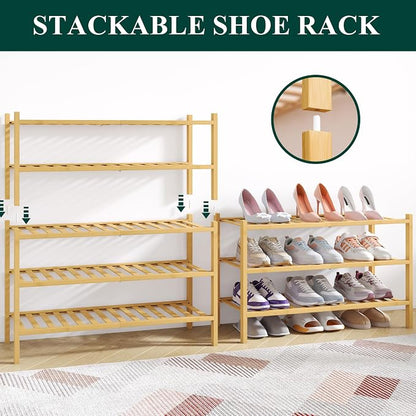 Smiry Bamboo Shoe Rack for Closet, 3 Tier Wooden Stackable Shoe Organizer - Image 7