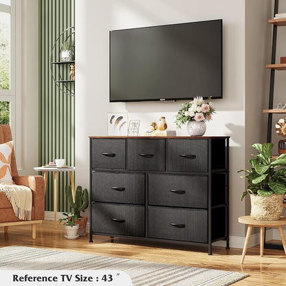 WLIVE Dresser for Bedroom, 7 Drawers, TV Stand, Rustic Brown | 7 roomy fabric - Image 4