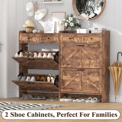 Thacuok Shoe Cabinet with 2 Flip Drawers & 2 Storage Drawers, Rustic Farmhouse - Image 9