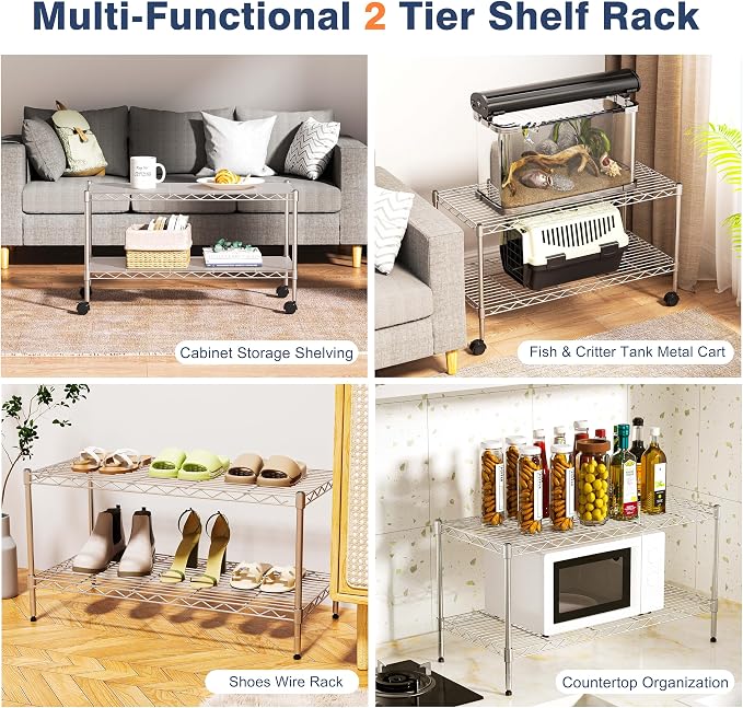 2-Tier Heavy Duty Metal Shelving Unit, Wire Shelf Rack - Image 5