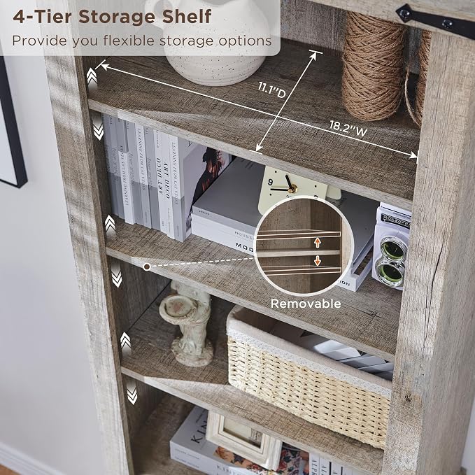 RedLemon Bookcase with 2 File Drawers, 4 Tier Rustic Wood Bookshelf with Cabinet - Image 4