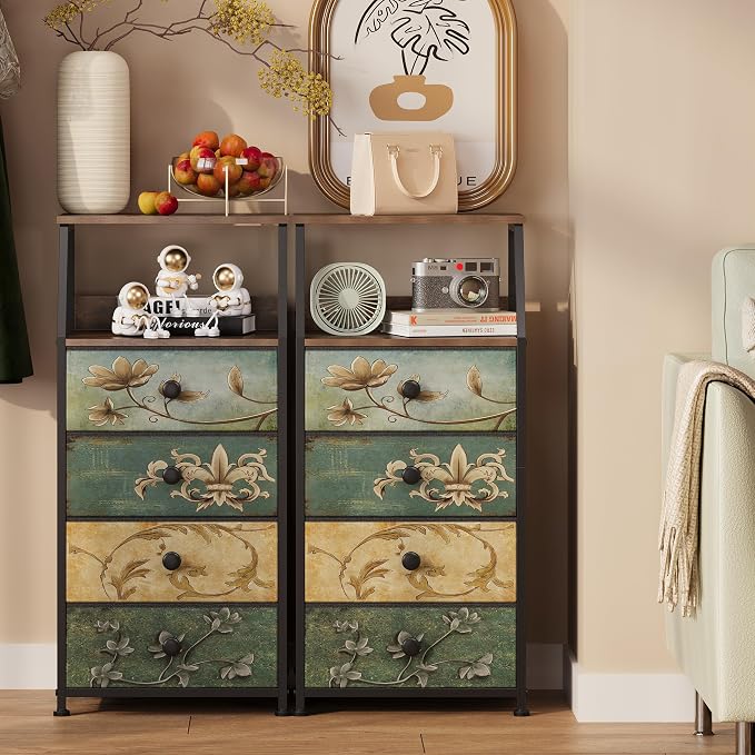 Tohomeor Dresser with Fabric Drawers Nightstand with 2 Tier Shelf Storage Tower - Image 6
