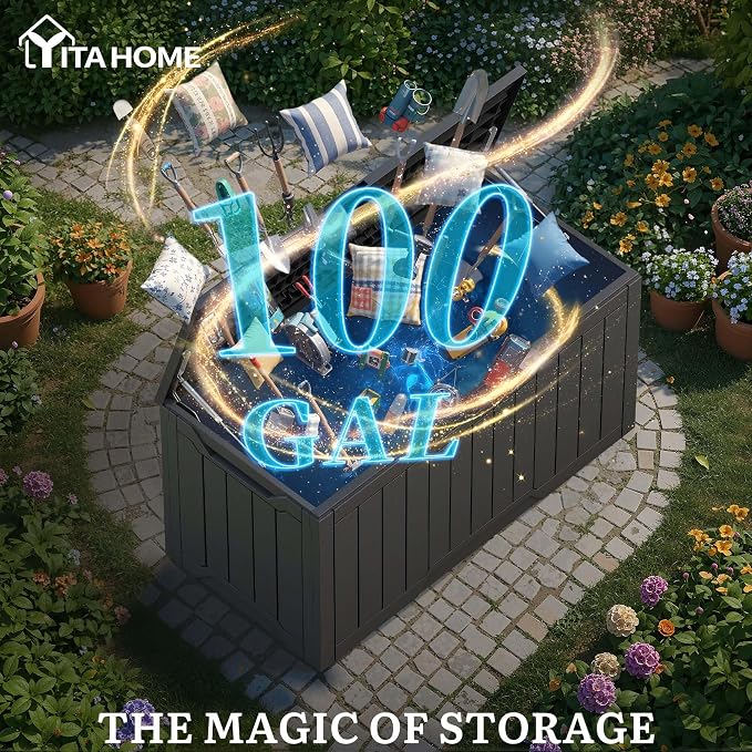 YITAHOME 100 Gallon Outdoor Storage Box | Large Water Resistant Resin Deck Box - Image 3