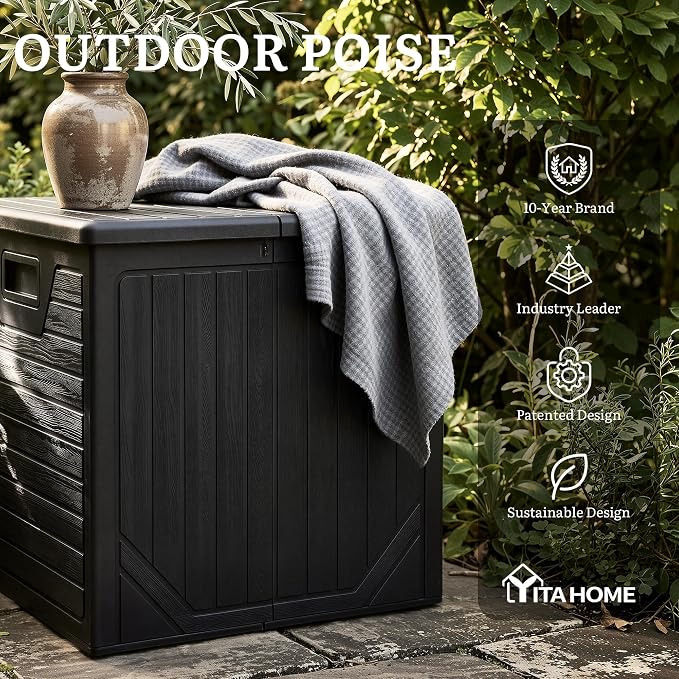 YITAHOME 150 Gallon Large Outdoor Deck Box, Lockable Resin Double-Wall Storage - Image 9