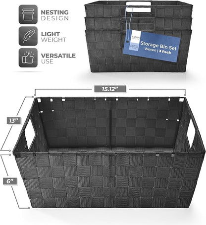 Sorbus Set of 3 Large Woven Storage Baskets – Mesh Hand-Woven Baskets - Image 3