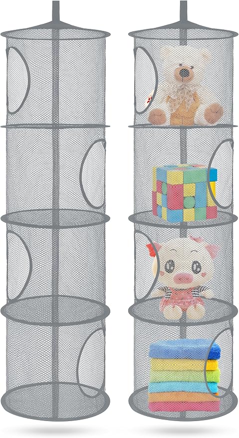 2Pcs Hanging Stuffed Animal Storage Hammock Net 4 Tiers, Holds Plushies - Image 6