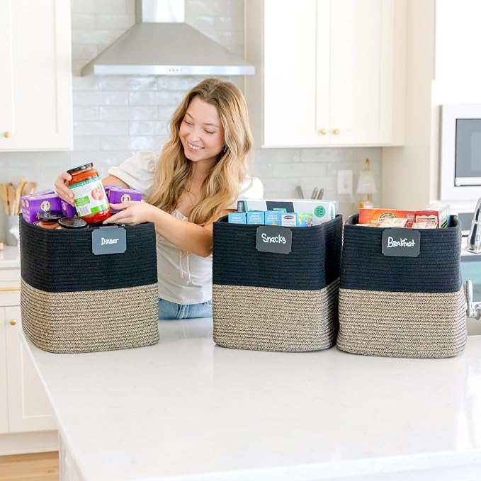 NaturalCozy 13x15x13 Kallax Storage Cubes Bins, 3 Pack | Cotton Rope Cube - Image 4
