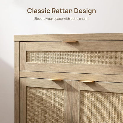 SICOTAS Sideboard Buffet Storage Cabinet Set of 2, Rattan Credenza Buffet Table - Image 5