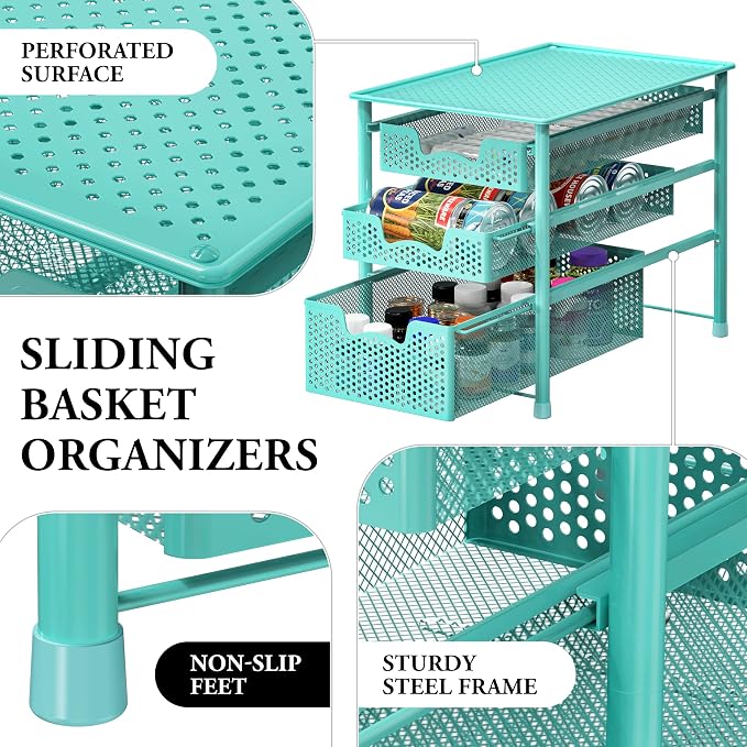 Simple Houseware Stackable 3 Tier Sliding Basket Organizer Drawer - Image 4