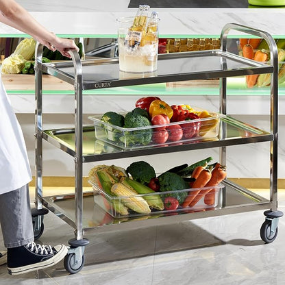 CURTA Stainless Steel Serving Trolley, Rolling Casters Brake Wheel, Commercial - Image 3