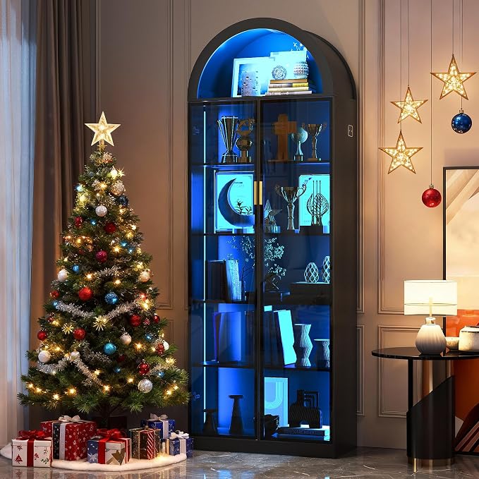 Arch Display Cabinet with Doors and Adjustable Shelves, 6 Tier Display Case by CraftYourIdealHomeLife