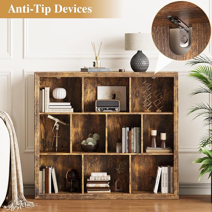 Book Shelf with 10-Cube, 43” Wide Bookshelf with Anti-Tip Device, 38” Tall Open - Image 4