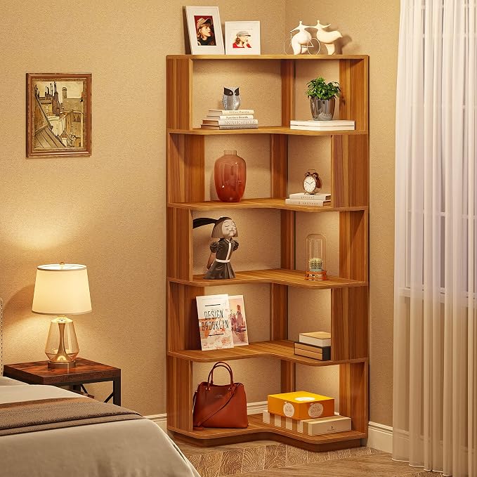 Tribesigns 6 Tier Corner Bookshelf, 64.9 Inches Tall Industrial L Shaped - Image 5