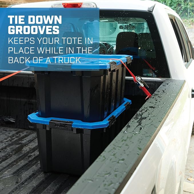 24 Gallon Water Resistant Heavy Duty Plastic Storage Bin Black/Blue | Latching - Image 8