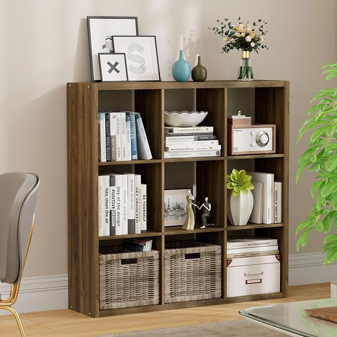 9-Cube Storage Organizer, Wooden Cube Shelf Bookcase by JPIZISO
