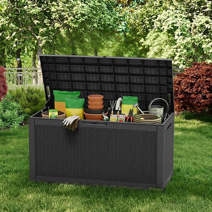 Vixzen 121 Gallon Waterproof Large Deck Box, Lockable Resin Outdoor Storage Box - Image 2