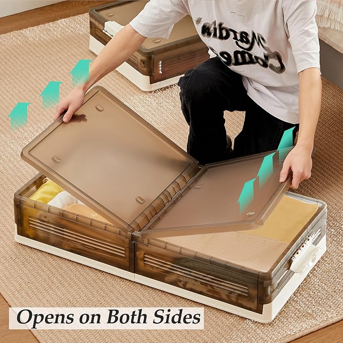 VECELO Under Bed Storage with Wheels, 2 Pack Stackable Under Bed Storage - Image 2