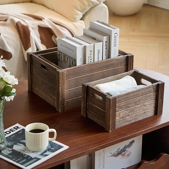 Large Vintage Brown Wooden Crates - Image 4