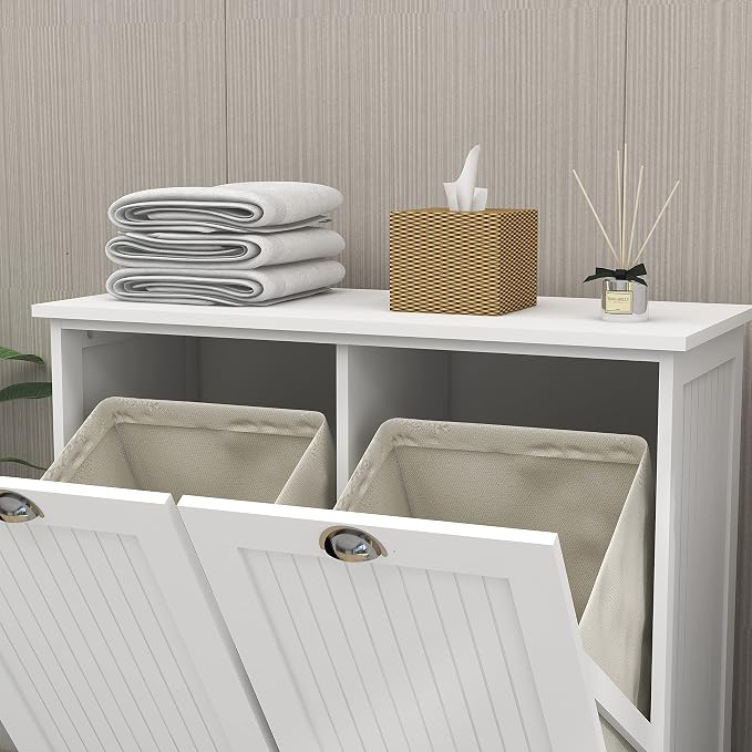 Tilt Out Laundry Hamper with Removable Basket, Hidden Laundry Hamper, Wood - Image 5