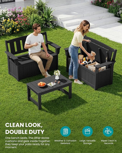 SERWALL HDPE Outdoor Storage Bench, All-Weather Deck Box - Image 6