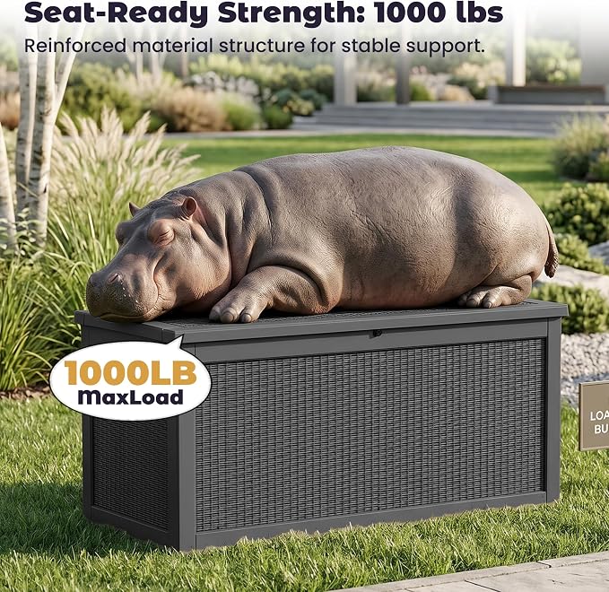 PatioZen 330 Gallon Outdoor Storage Box, Heavy Duty Resin Large Deck Box - Image 4