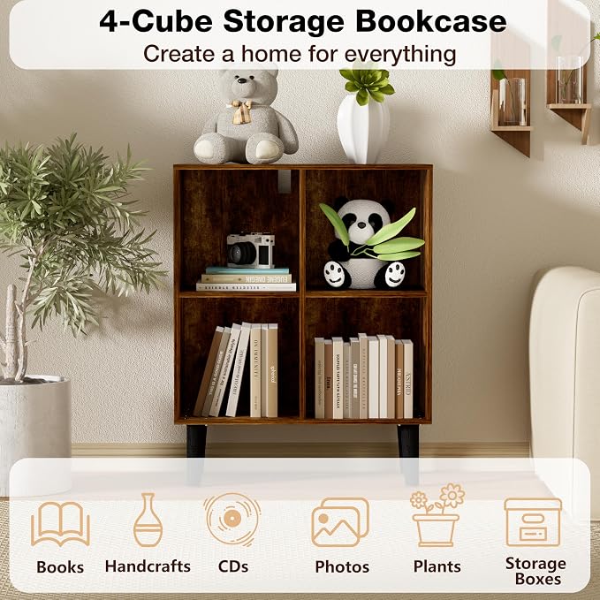 4 Cube Bookcase, Wooden Book Shelf Cube Storage Organizer - Image 5