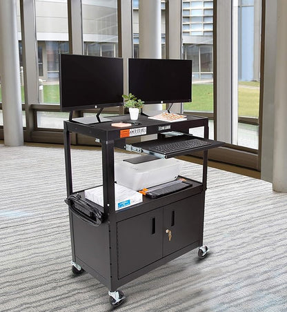 Line Leader Large AV Cart with Locking Cabinet | Height Adjustable Utility Cart - Image 6