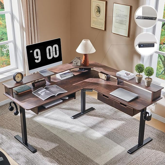 RedLemon 60 Inches L Shaped Electric Standing Desk, Height Adjustable Corner by REDLEMON