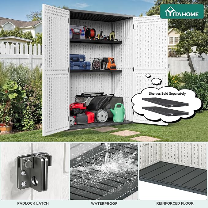 YITAHOME 59 Cuft Outdoor Tall Storage Shed, Waterproof Vertical Resin Shed - Image 3
