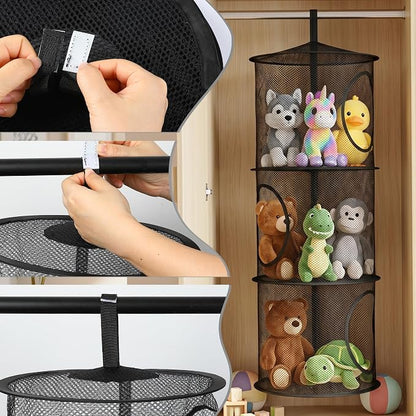 2Pcs Hanging Stuffed Animal Storage Hammock Net 3 Tiers, Holds Plushies - Image 4