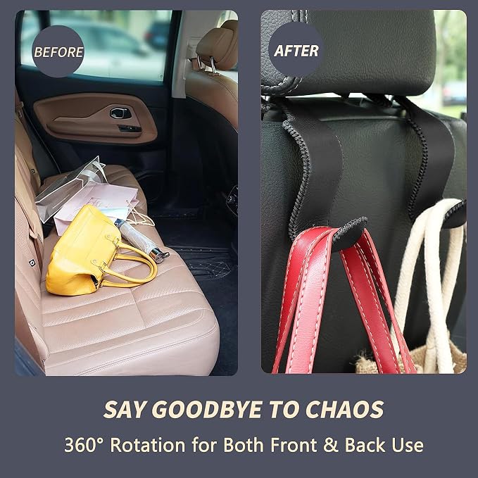 Amooca Car Seat Headrest Hook 4 Pack Metal Core Hanger Universal Car Storage - Image 4