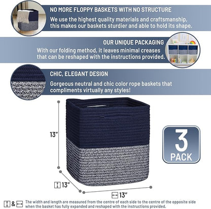 NaturalCozy 13 Inch Cube Storage Bins Cotton Rope Woven Baskets - Image 2