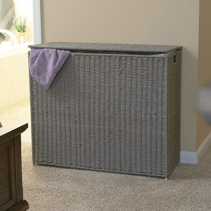Household Essentials 3‑Compartment Seagrass Laundry Sorter Wicker Hamper - Image 7